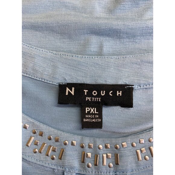 N Touch Womens Sleevless Top Petite PXL Light Blue Studded Neckline - Picture 3 of 9